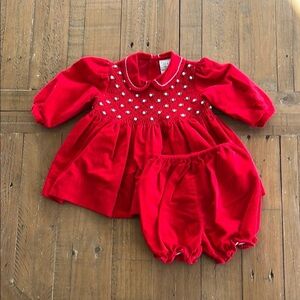 Freidknit vintage corduroy rosette smocked dress and bloomers
